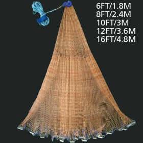 6FT/8FT/10/FT/12FT/16FT Heavy Duty Fishing Net with Nylon Mesh Easy to Throw (Net Size: 16Ft Dia X 0.47In Mesh, Style: Tire Line W/ No Ring)