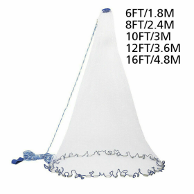 6FT/8FT/10/FT/12FT/16FT Heavy Duty Fishing Net with Nylon Mesh Easy to Throw (Net Size: , Style: Nylon Line W/ No Ring)